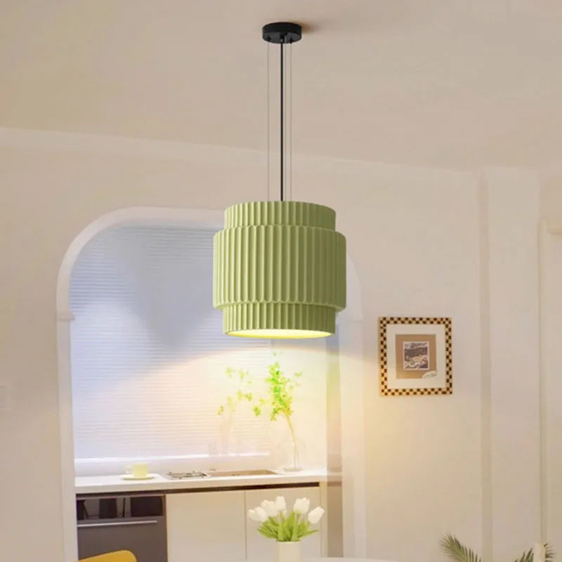 Modern Ribbed Pendant Light – Textured Resin Ceiling Lamp