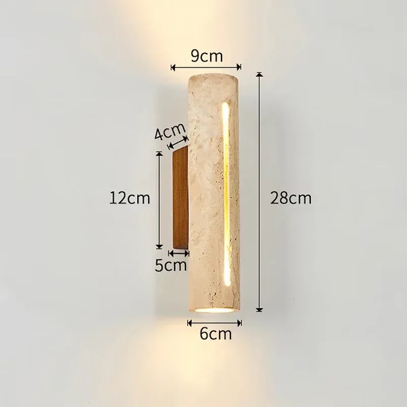 LED Wall Lamp Wabi Sabi Style Bedroom Bedside Light, Yellow Travertine Wall Light for Living Room Background Up & Down Lighting