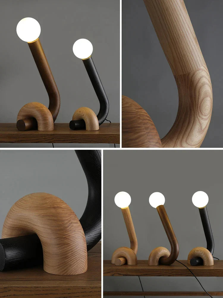 Modern Wooden Table Lamp – Sculptural LED Desk Light