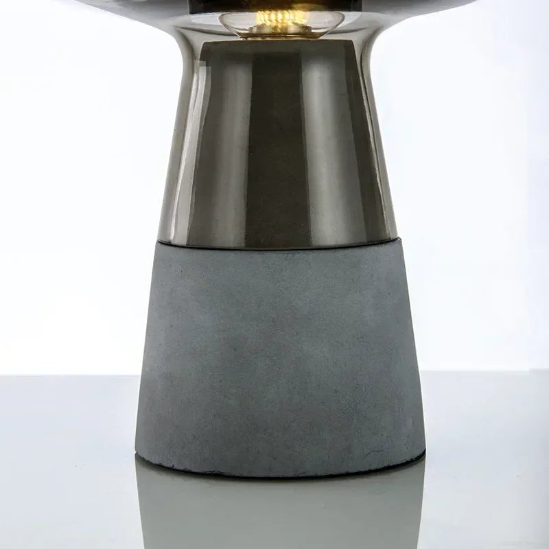 Modern Minimalist Cement Desk Lamp – LED Bedside Table Lamp with Grey Glass Shade