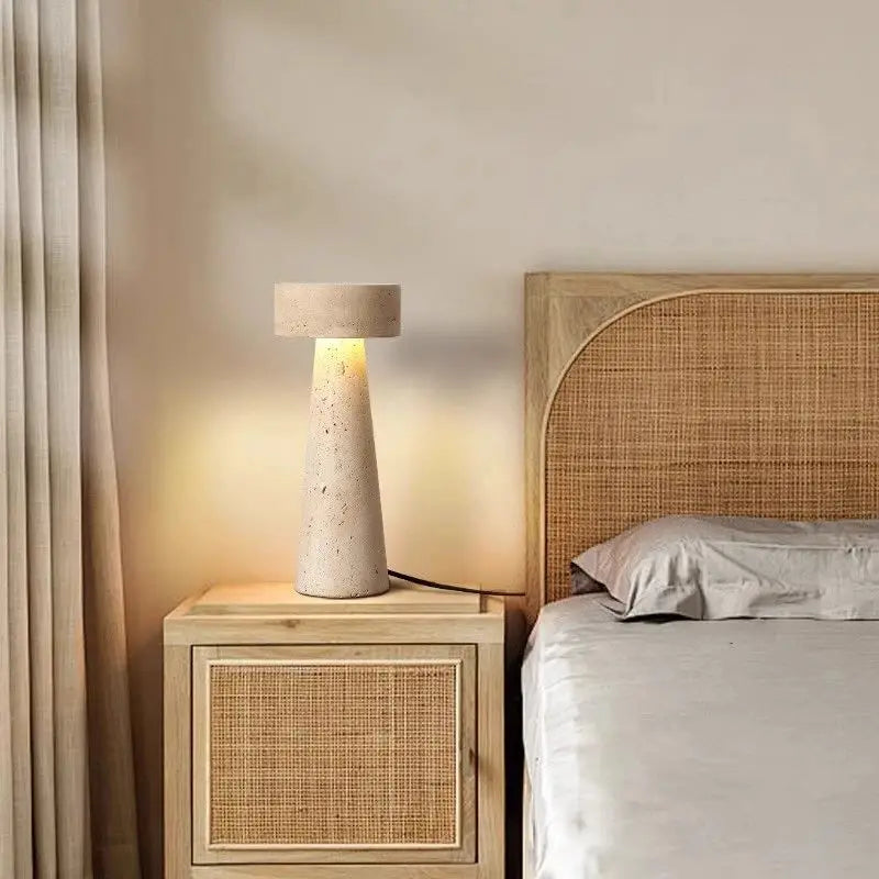 Travertine Stone Table Lamp – Modern Natural Bedside Light