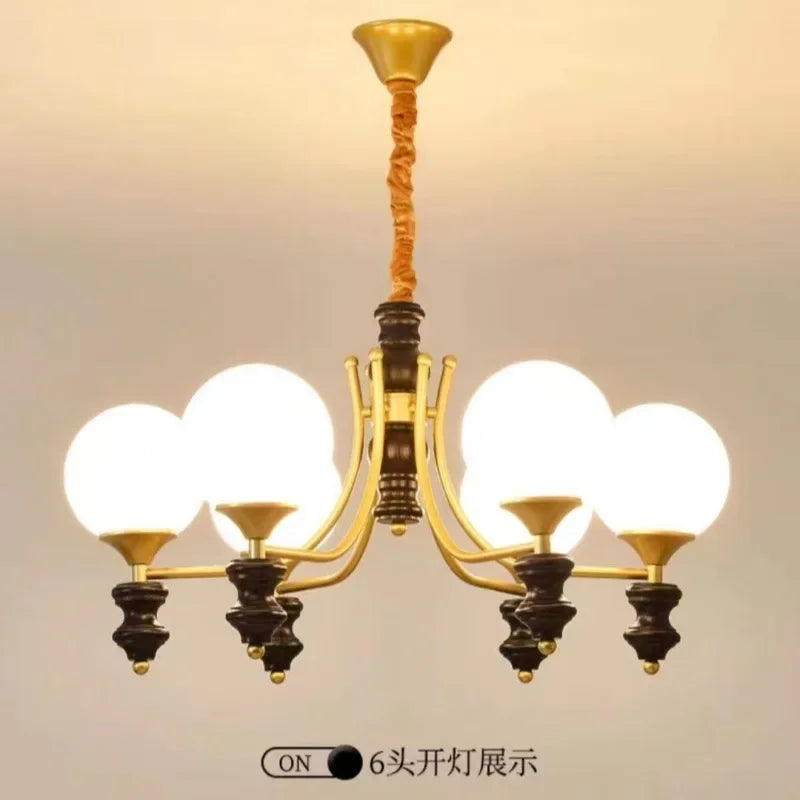 Japanese New Magic Bean LED Chandelier French Living Room Restaurant Bedroom Kitchen Walnut Wood Pendant Lamp Home Decor Light