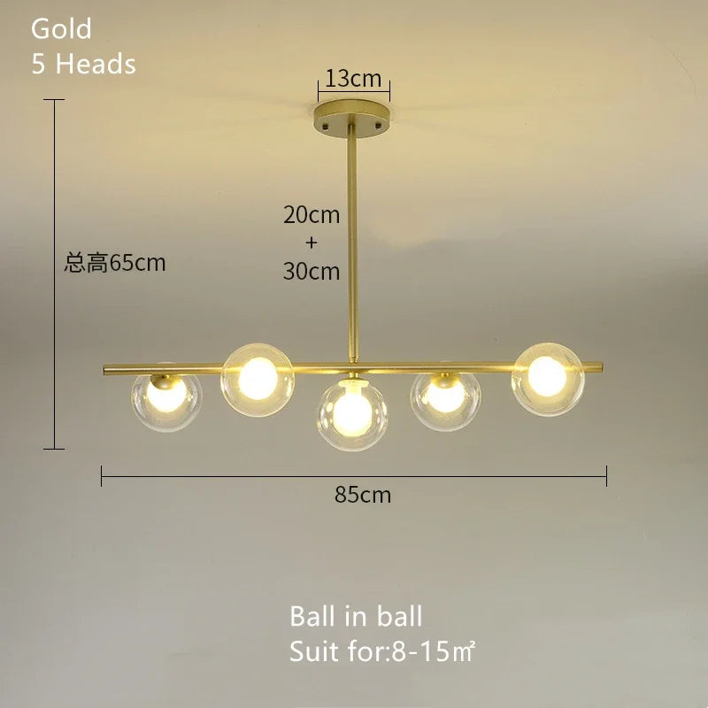 Modern 5/6 White Glass Balls Dining Room Chandelier for Kitchen Island Table Living Room Bedroom Suspension Lamp LED Lighting
