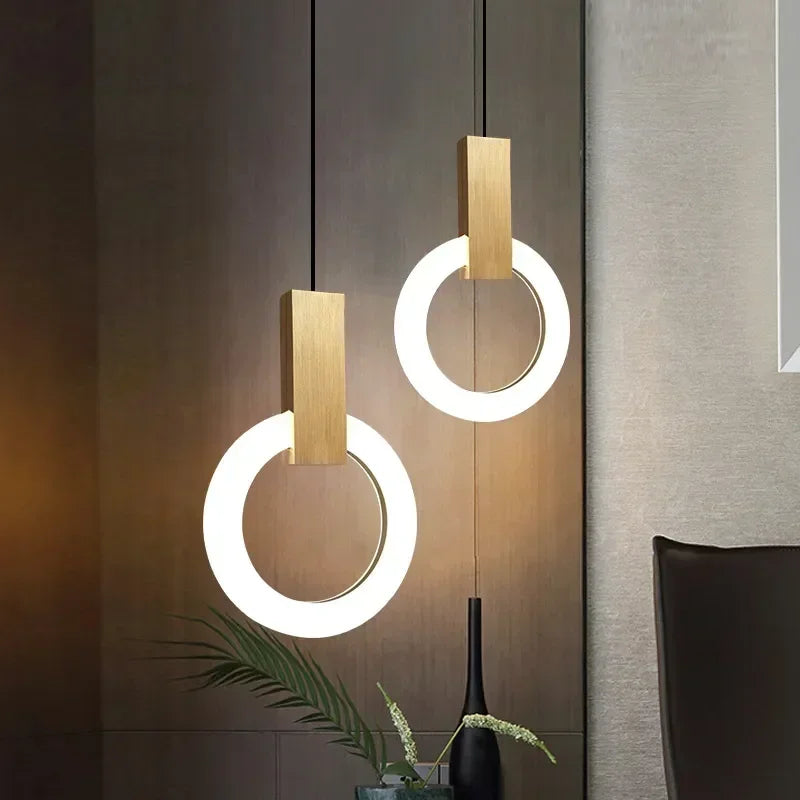 Nordic Simple LED Glass Pendant Lights Living Room Staircase Ring Creative Restaurant Bedroom Study Chandelier Home Decor Lamps