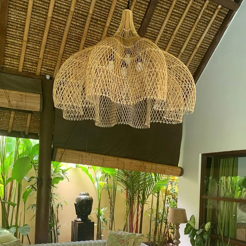 Handwoven Rattan Pendant Light – Wabi Sabi Bamboo Hanging Lamp