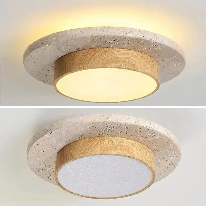 Wabi Sabi Travertine LED Ceiling Lamp Retro Cream Yellow Ceiling Light Bedroom Living Room Natural Stone Ceiling Light