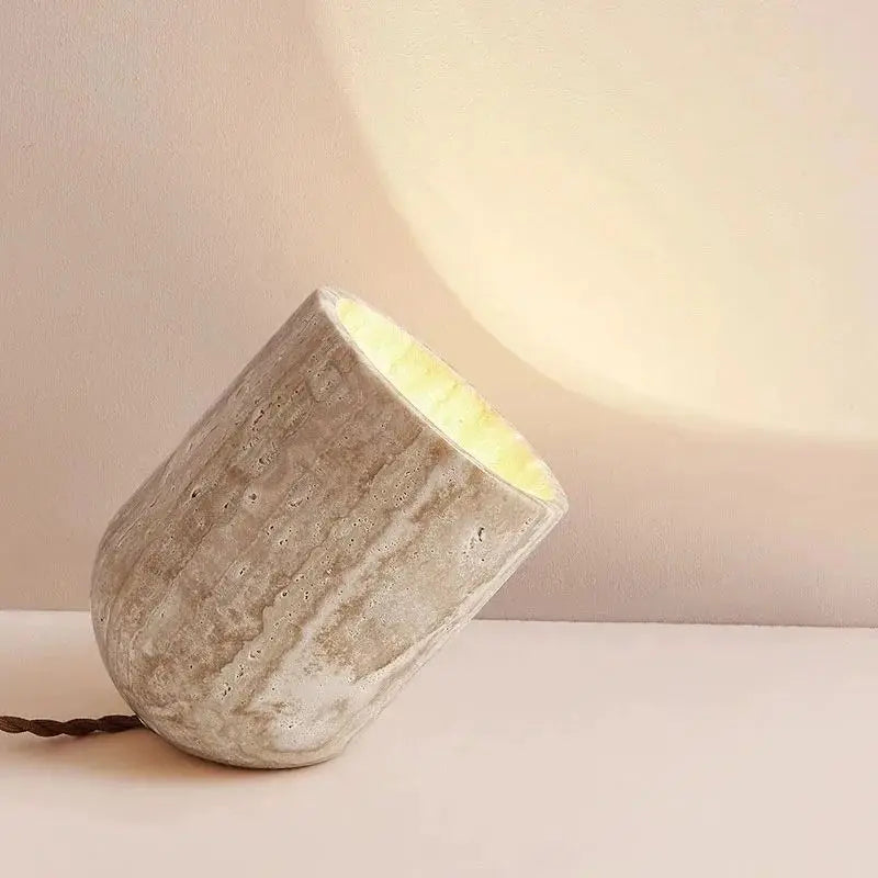 Travertine Stone Table Lamp – Minimalist Tilted Ambient Light