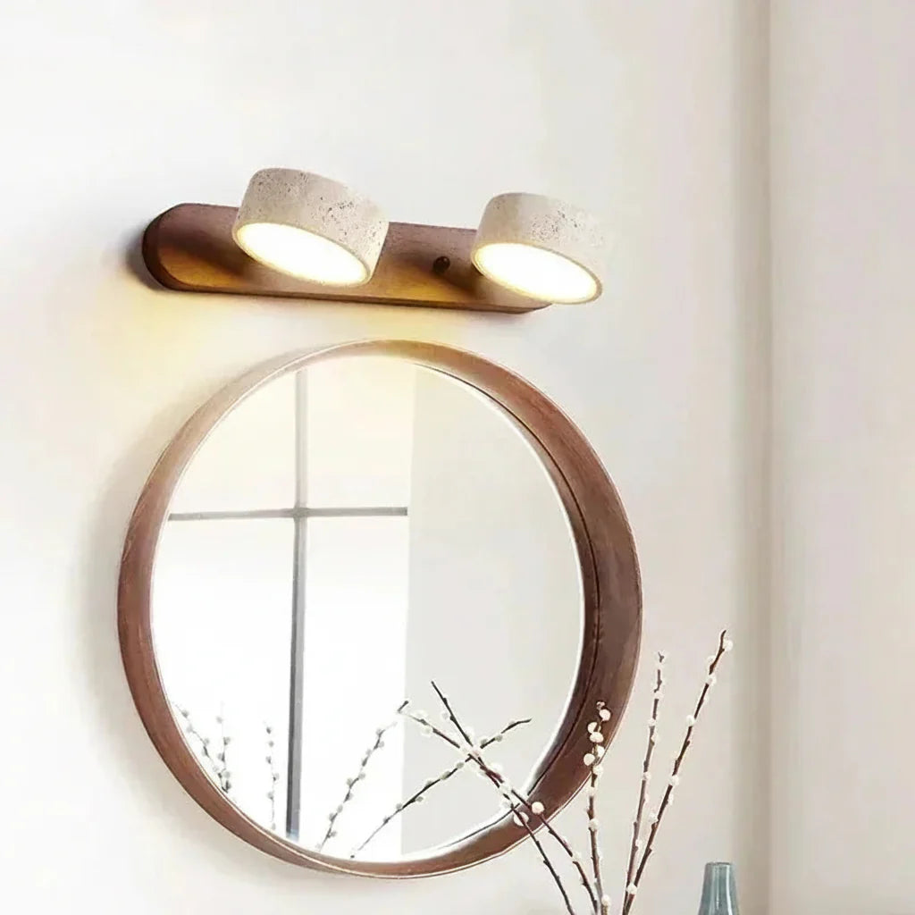 Travertine Wall Light — Dual Natural Stone Wall Sconce with Wood Accent
