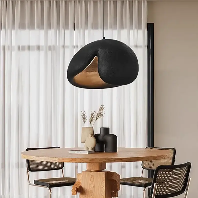 Black Wabi-Sabi Pendant Light with Sculptural Shade – Modern Ceiling Light