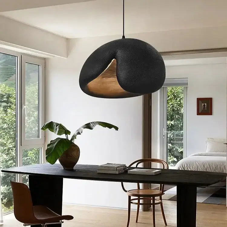 Black Wabi-Sabi Pendant Light with Sculptural Shade – Modern Ceiling Light