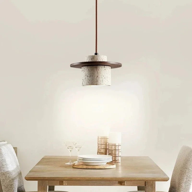 Japanese Style Chandelier Bedroom Bedside  Pendant Lamp Vintage Stone Wood Cream Lighting Fixtures Home Room Decor Light